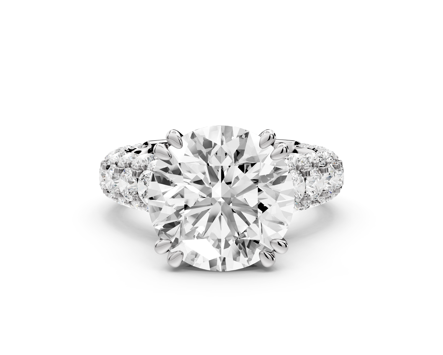 Clarissa - 5ct 14k white gold round Diamond double talon prongs with a diamond bridge rollover pave cathedral engagment ring