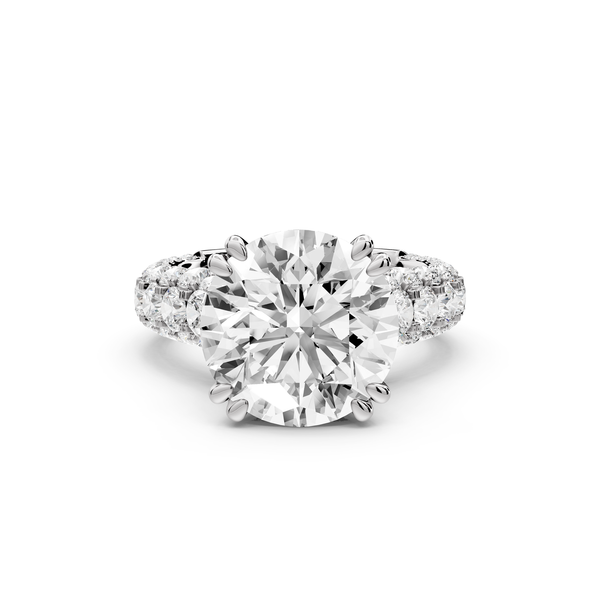 Clarissa - 5ct 14k white gold round Diamond double talon prongs with a diamond bridge rollover pave cathedral engagment ring