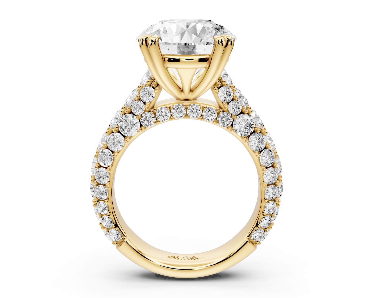 Clarissa - 5ct 14k yellow gold round Diamond double talon prongs with a diamond bridge rollover pave cathedral engagment ring