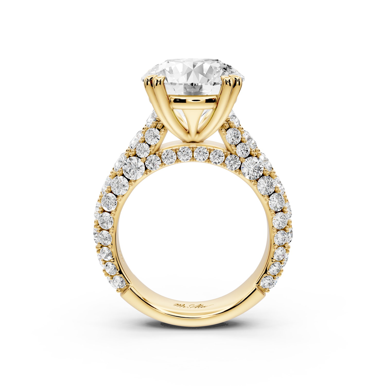 Clarissa - 5ct 14k yellow gold round Diamond double talon prongs with a diamond bridge rollover pave cathedral engagment ring
