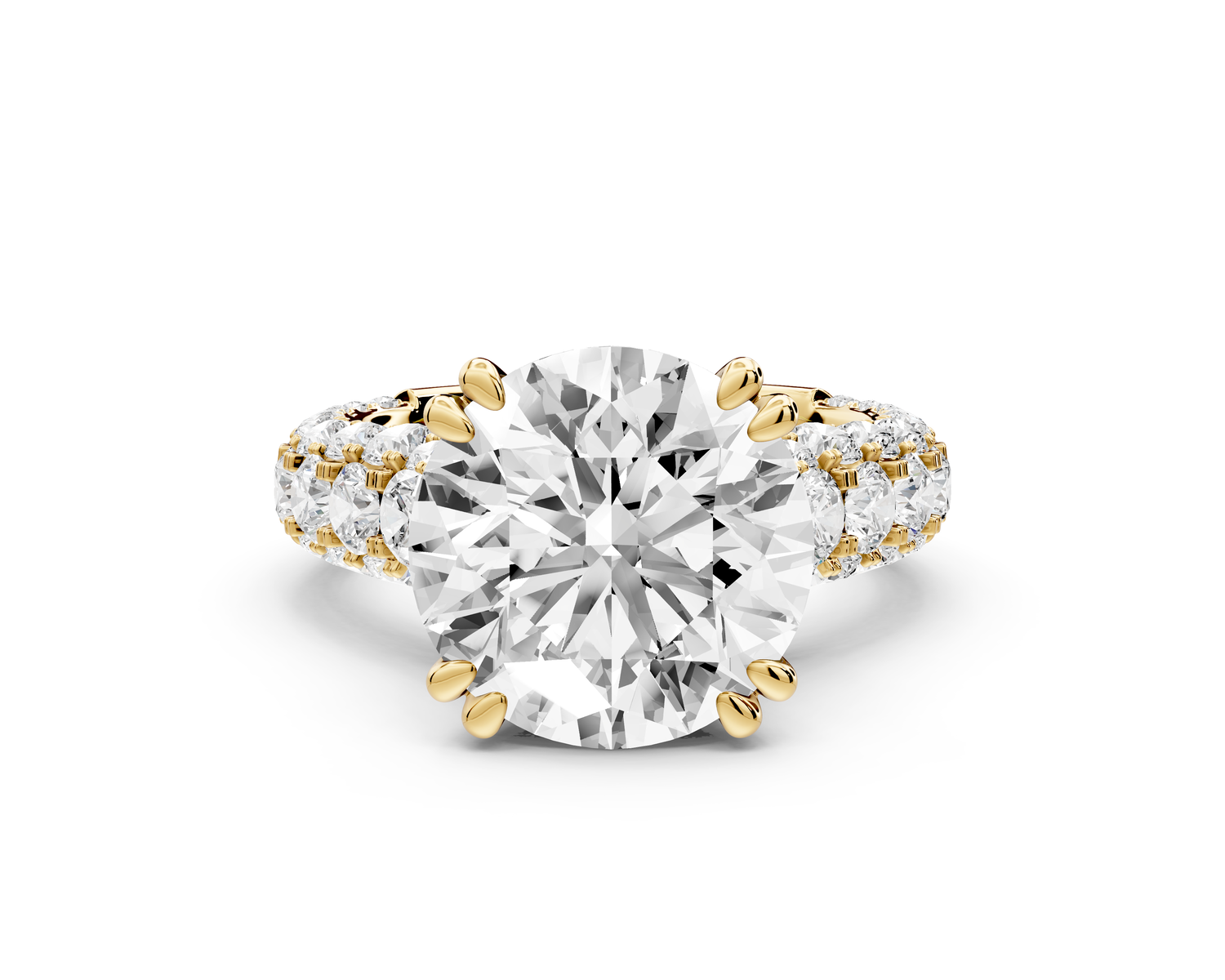 Clarissa - 5ct 14k yellow gold round Diamond double talon prongs with a diamond bridge rollover pave cathedral engagment ring
