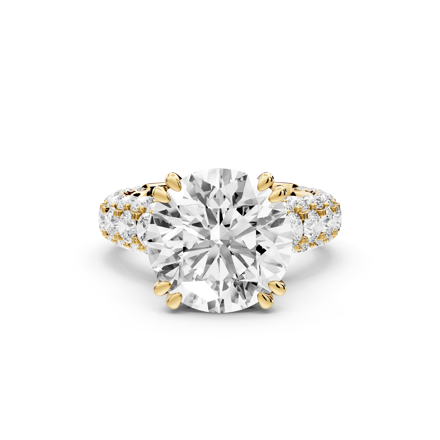 Clarissa - 5ct 14k yellow gold round Diamond double talon prongs with a diamond bridge rollover pave cathedral engagment ring