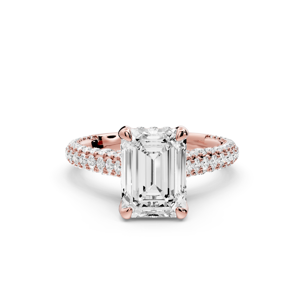 Bianca - 2ct 14k rose gold emerald Diamond hidden halo with a diamond crown and bridge rollover pave cathedral Engagement ring