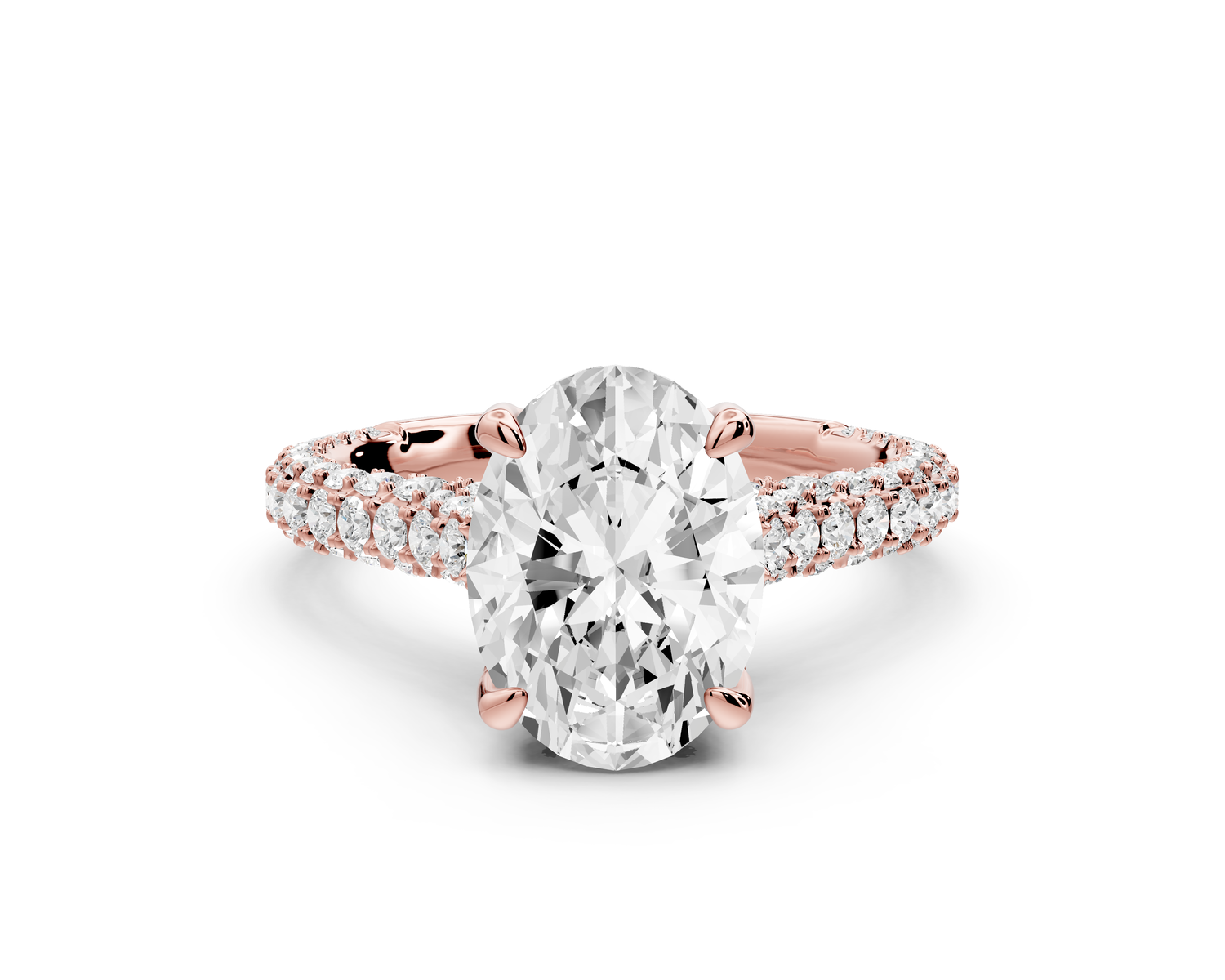Bianca - 2ct 14k rose gold oval Diamond hidden halo with a diamond crown and bridge rollover pave cathedral Engagement ring