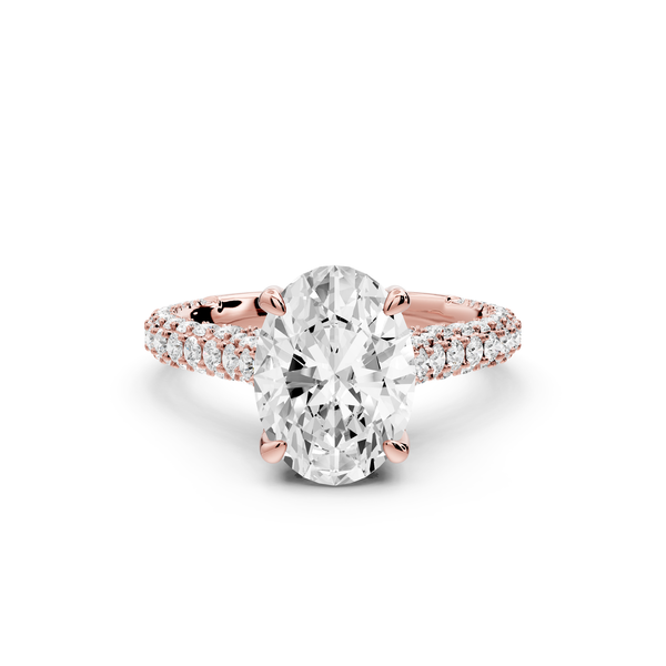Bianca - 2ct 14k rose gold oval Diamond hidden halo with a diamond crown and bridge rollover pave cathedral Engagement ring