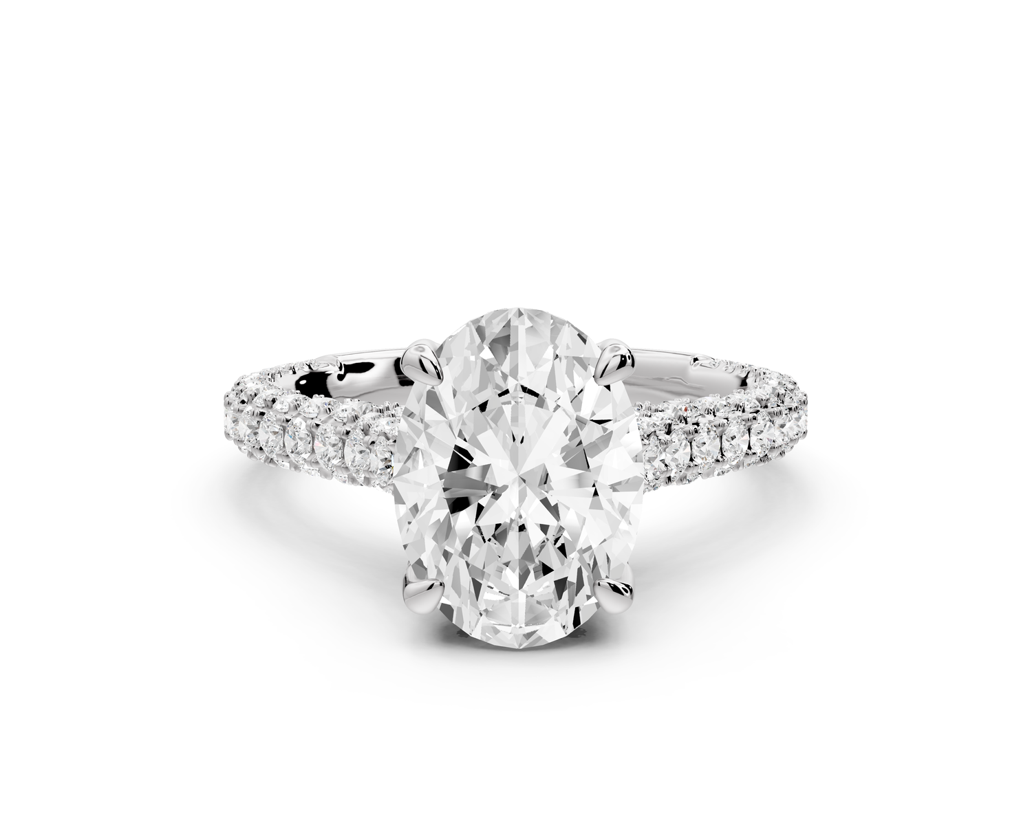 Bianca - 2ct 14k white gold oval Diamond hidden halo with a diamond crown and bridge rollover pave cathedral Engagement ring