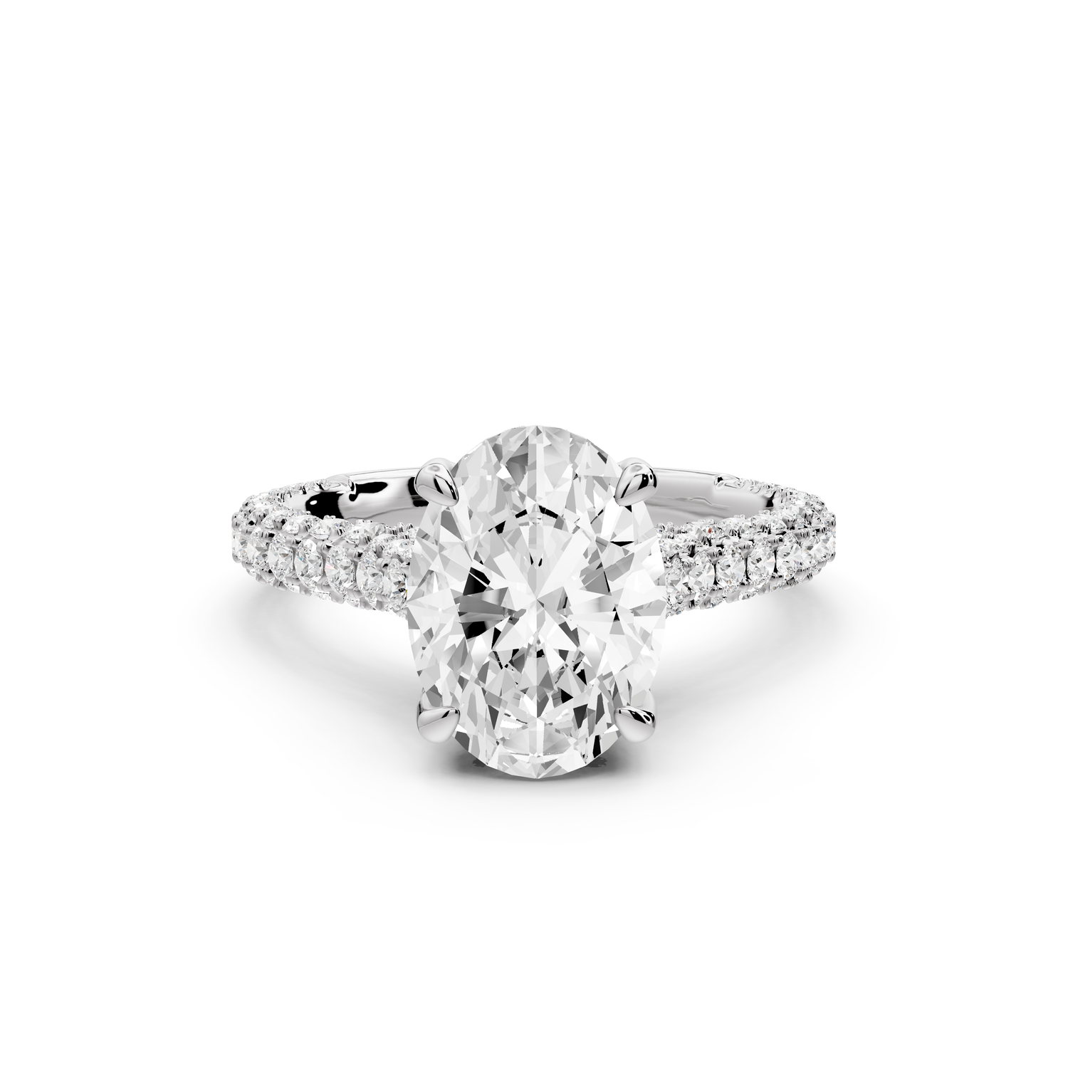 Bianca - 2ct 14k white gold oval Diamond hidden halo with a diamond crown and bridge rollover pave cathedral Engagement ring