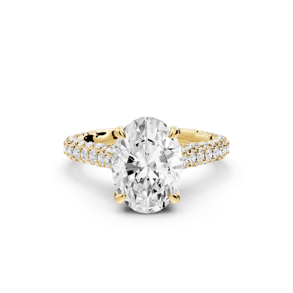 Bianca - 2ct 14k yellow gold oval Diamond hidden halo with a diamond crown and bridge rollover pave cathedral Engagement ring