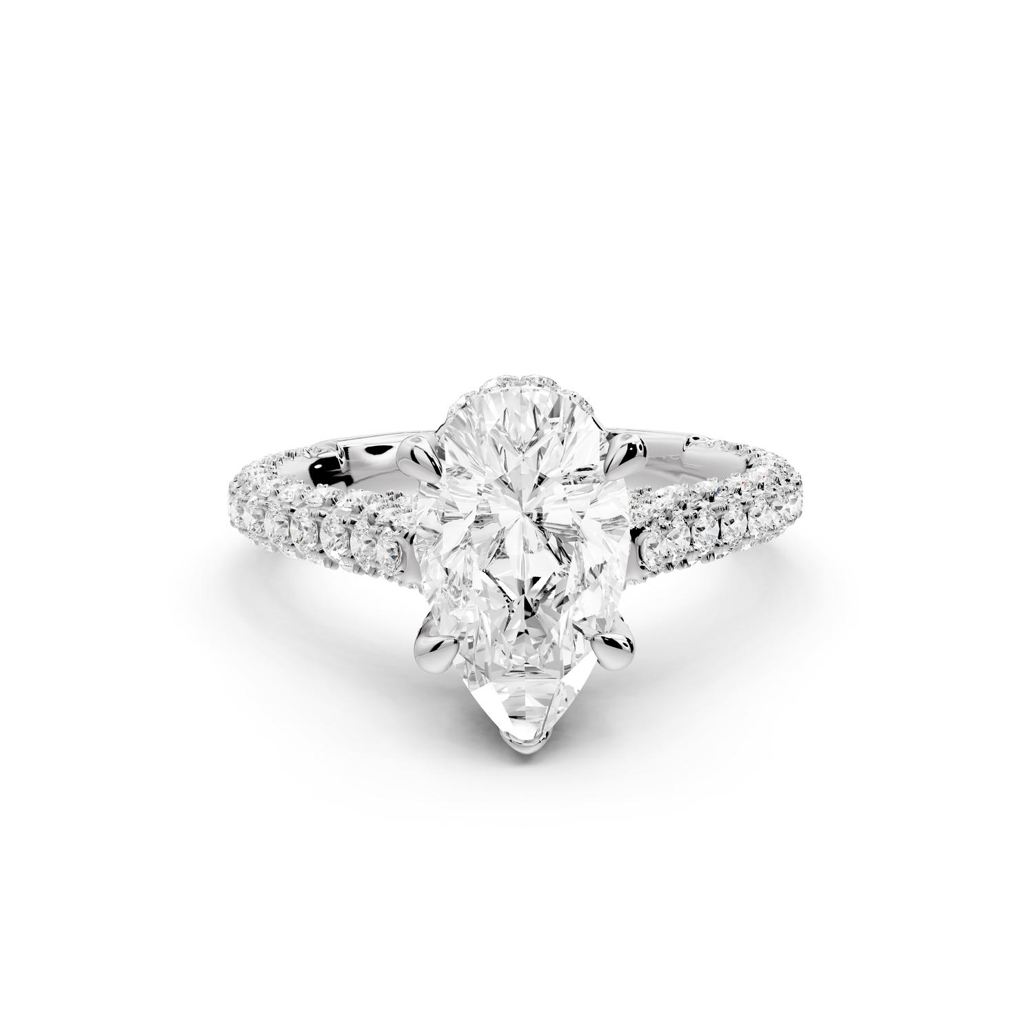 Bianca - 2ct 14k white gold pear Diamond hidden halo with a diamond crown and bridge rollover pave cathedral Engagement ring
