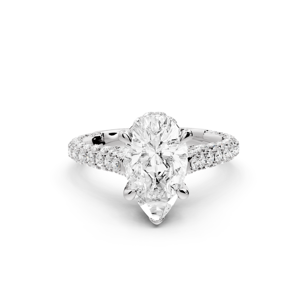 Bianca - 2ct 14k white gold pear Diamond hidden halo with a diamond crown and bridge rollover pave cathedral Engagement ring
