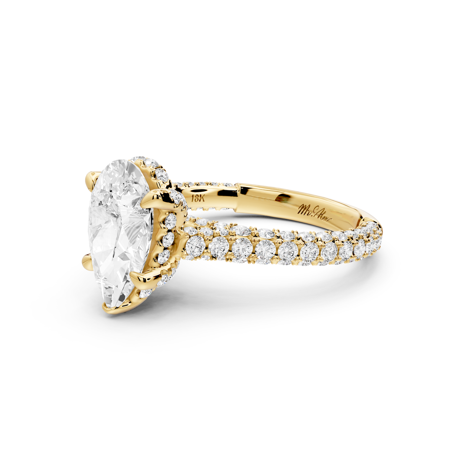 Bianca - 2ct 14k yellow gold pear Diamond hidden halo with a diamond crown and bridge rollover pave cathedral Engagement ring