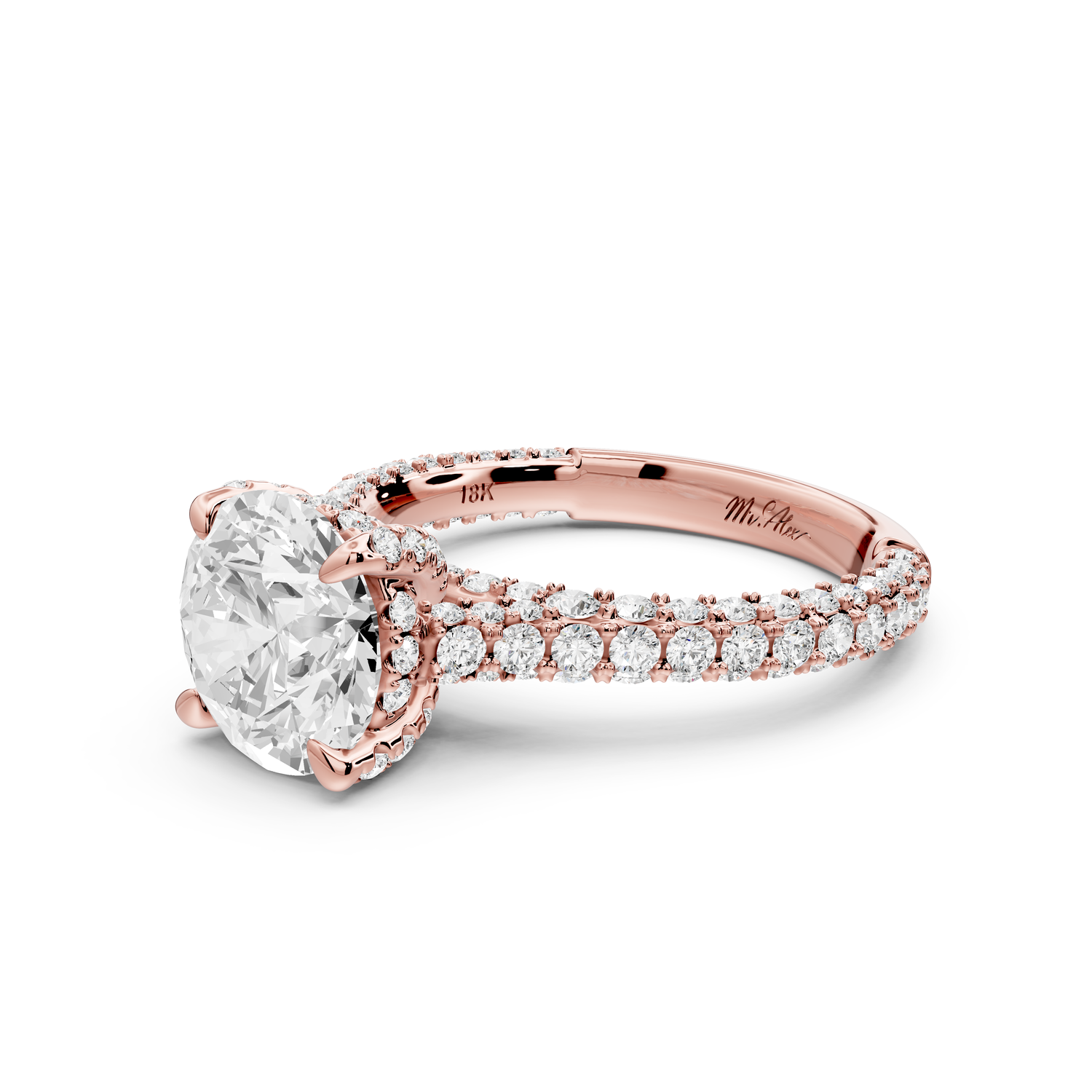 Bianca - 2ct 14k rose gold round Diamond hidden halo with a diamond crown and bridge rollover pave cathedral engagment ring