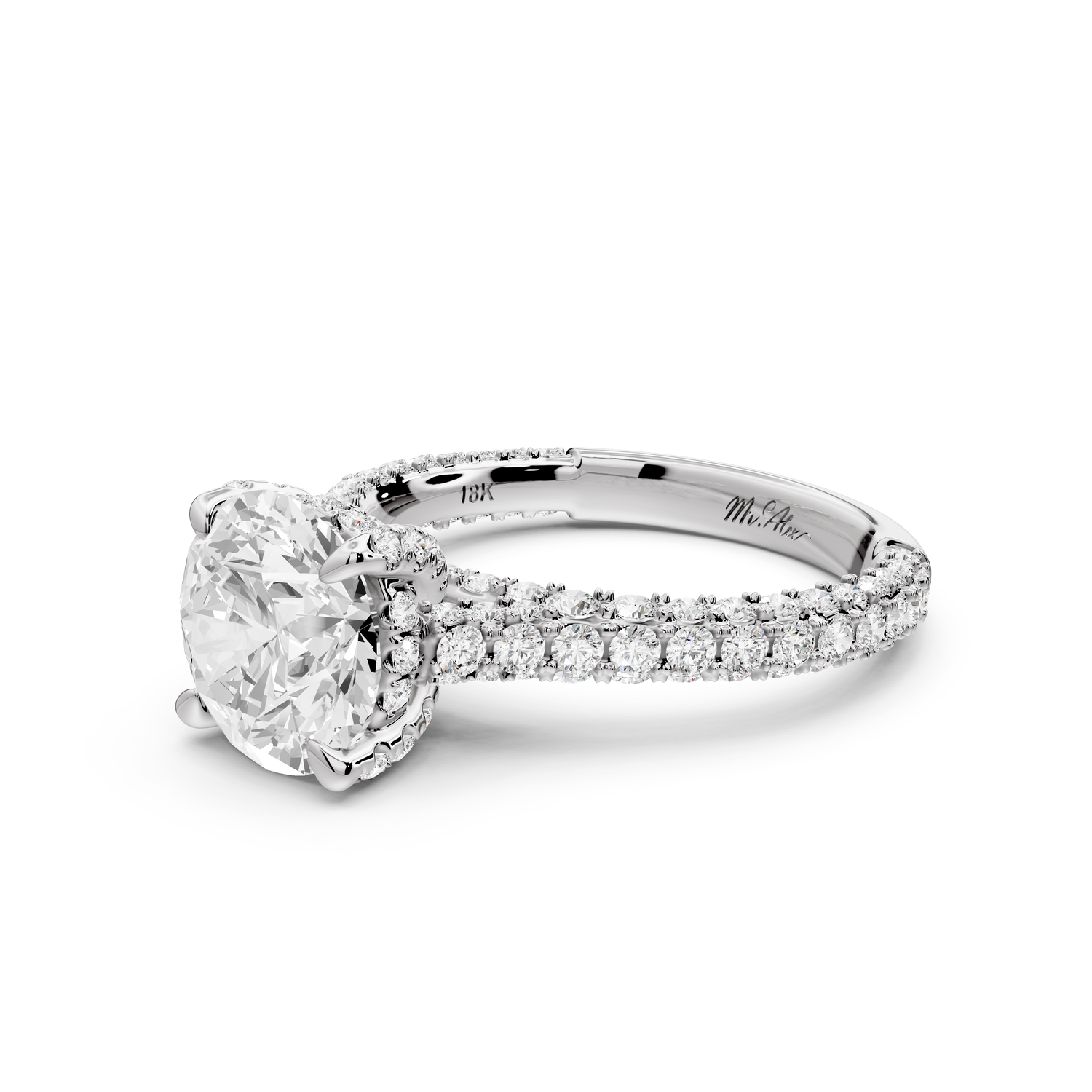 Bianca - 2ct 14k white gold round Diamond hidden halo with a diamond crown and bridge rollover pave cathedral engagment ring