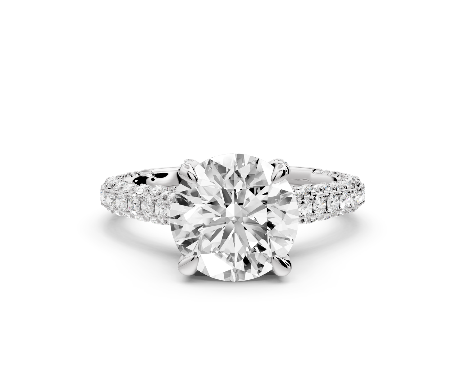 Bianca - 2ct 14k white gold round Diamond hidden halo with a diamond crown and bridge rollover pave cathedral engagment ring