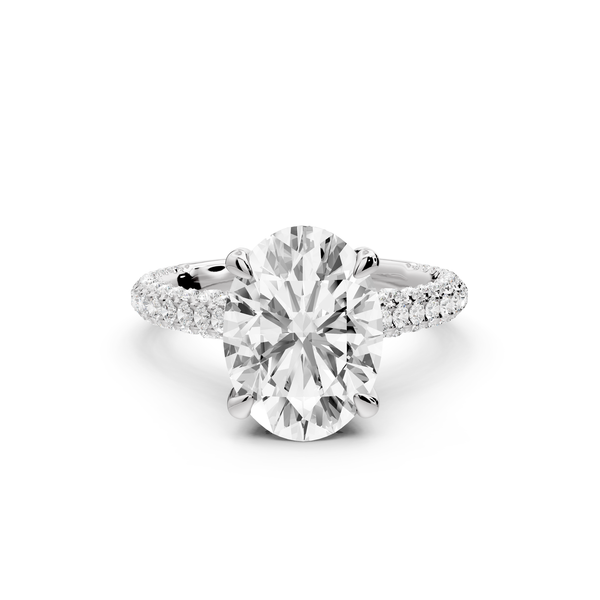 Bianca - 3ct 14k white gold oval Diamond hidden halo with a diamond crown and bridge rollover pave cathedral Engagement ring