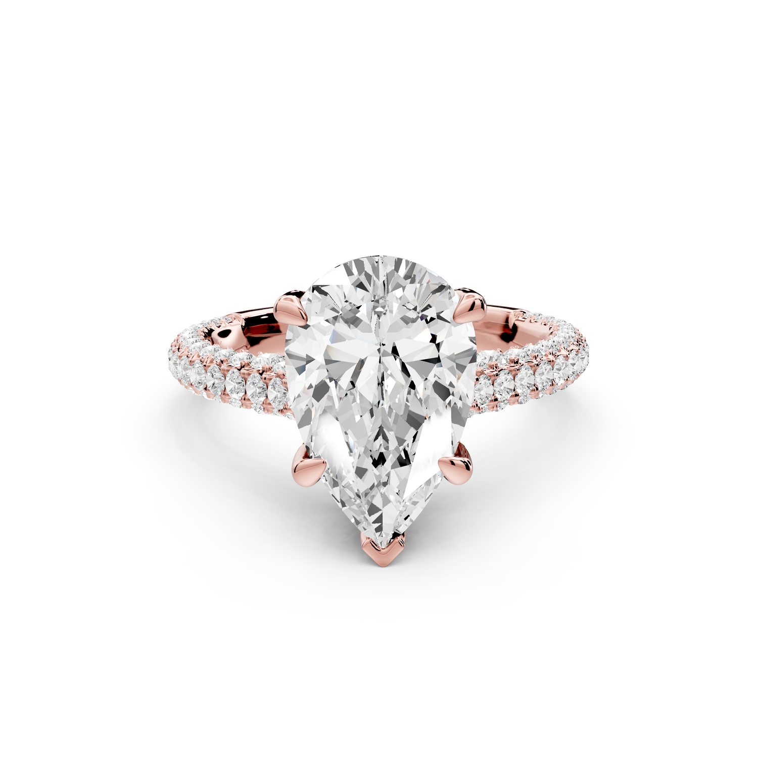 Bianca - 3ct 14k rose gold pear Diamond hidden halo with a diamond crown and bridge rollover pave cathedral Engagement ring