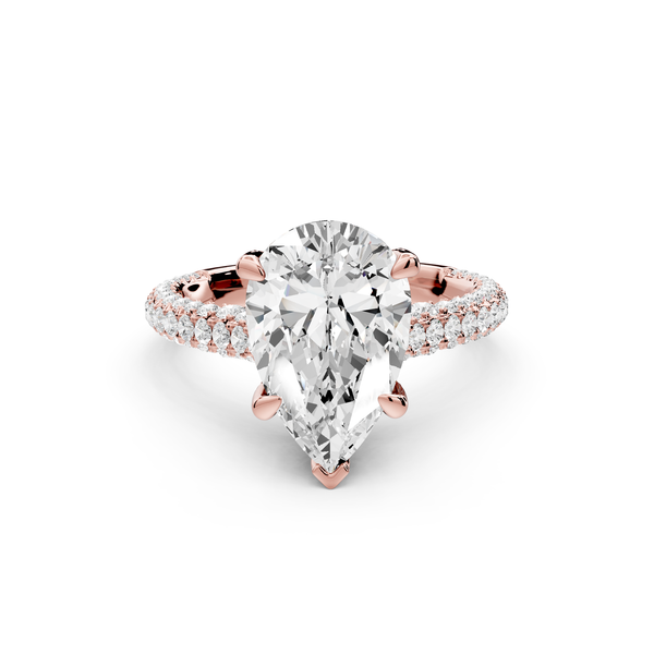 Bianca - 3ct 14k rose gold pear Diamond hidden halo with a diamond crown and bridge rollover pave cathedral Engagement ring