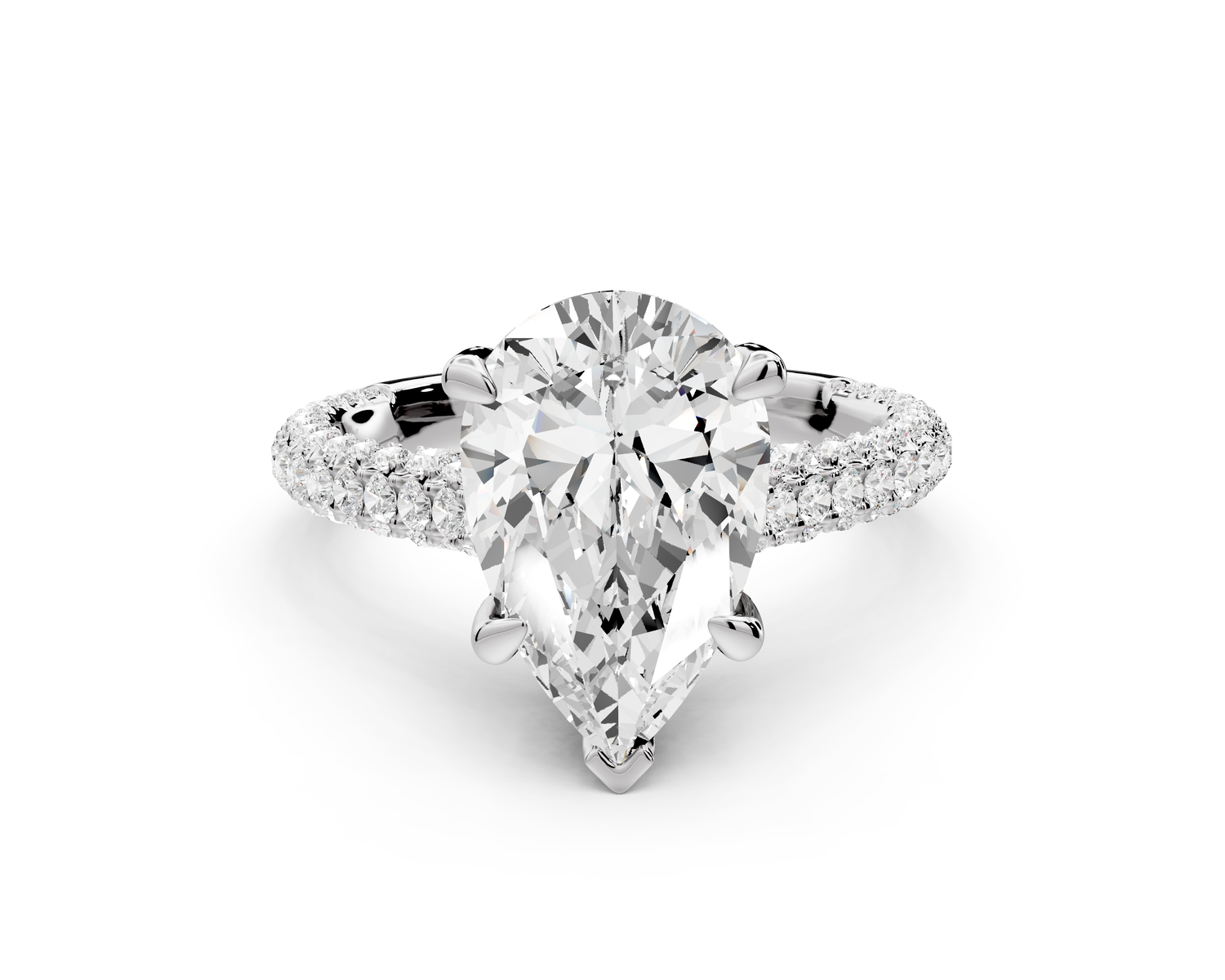 Bianca - 3ct 14k white gold pear Diamond hidden halo with a diamond crown and bridge rollover pave cathedral Engagement ring