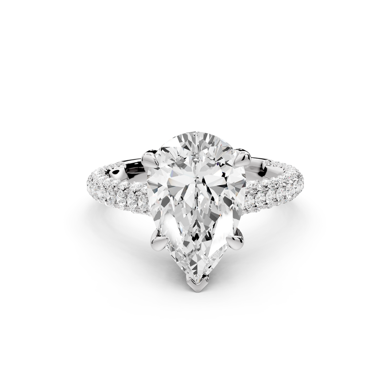 Bianca - 3ct 14k white gold pear Diamond hidden halo with a diamond crown and bridge rollover pave cathedral Engagement ring