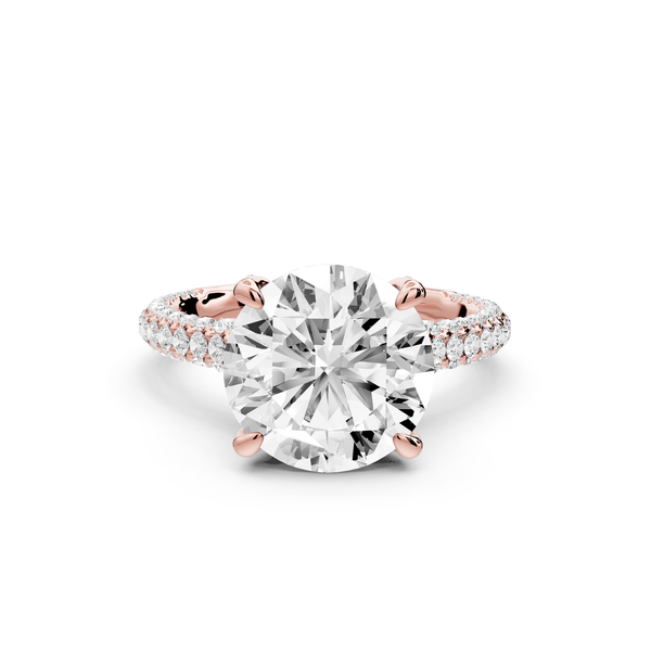 Bianca - 3ct 14k rose gold round Diamond hidden halo with a diamond crown and bridge rollover pave cathedral engagment ring