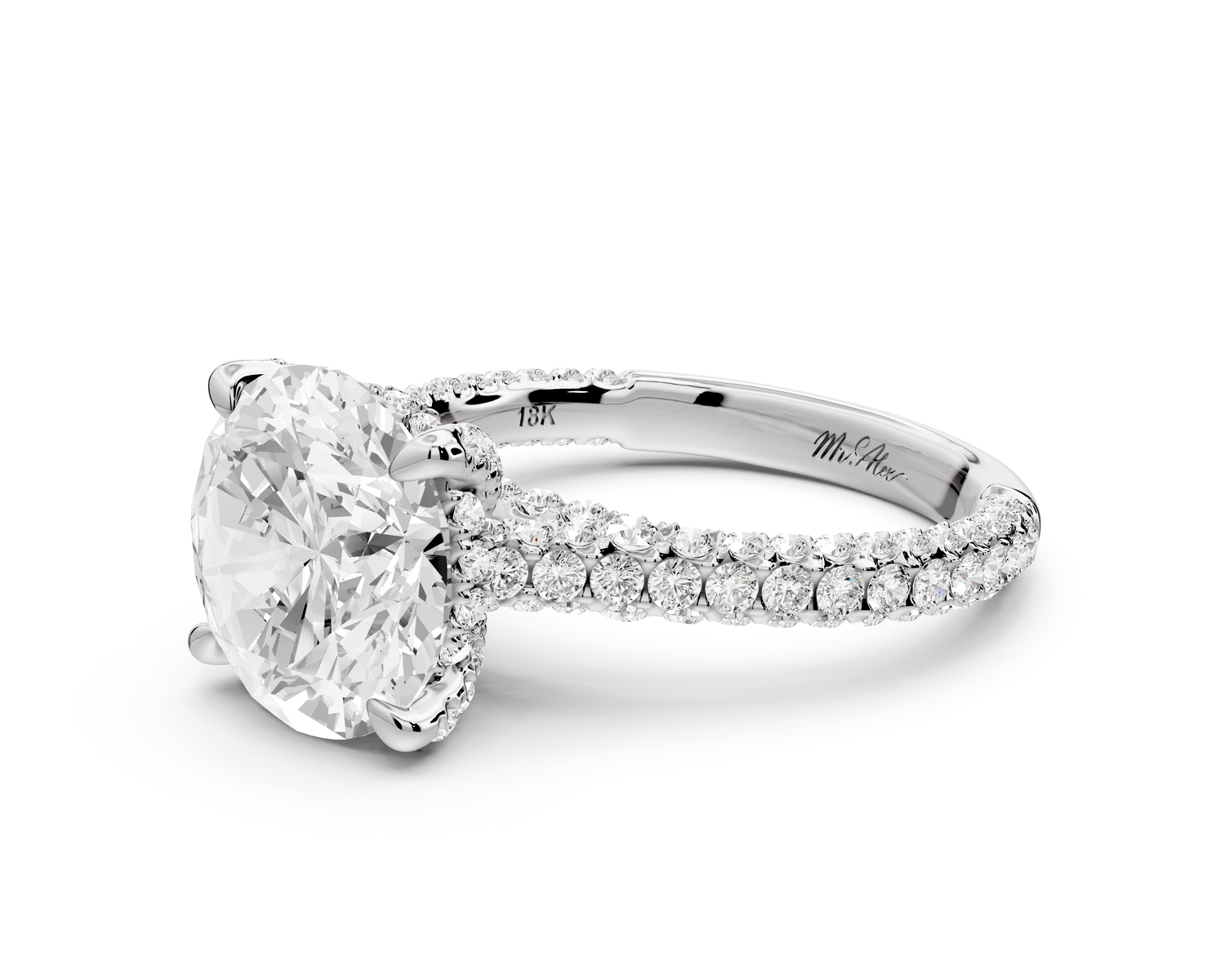 Bianca - 3ct 14k white gold round Diamond hidden halo with a diamond crown and bridge rollover pave cathedral engagment ring