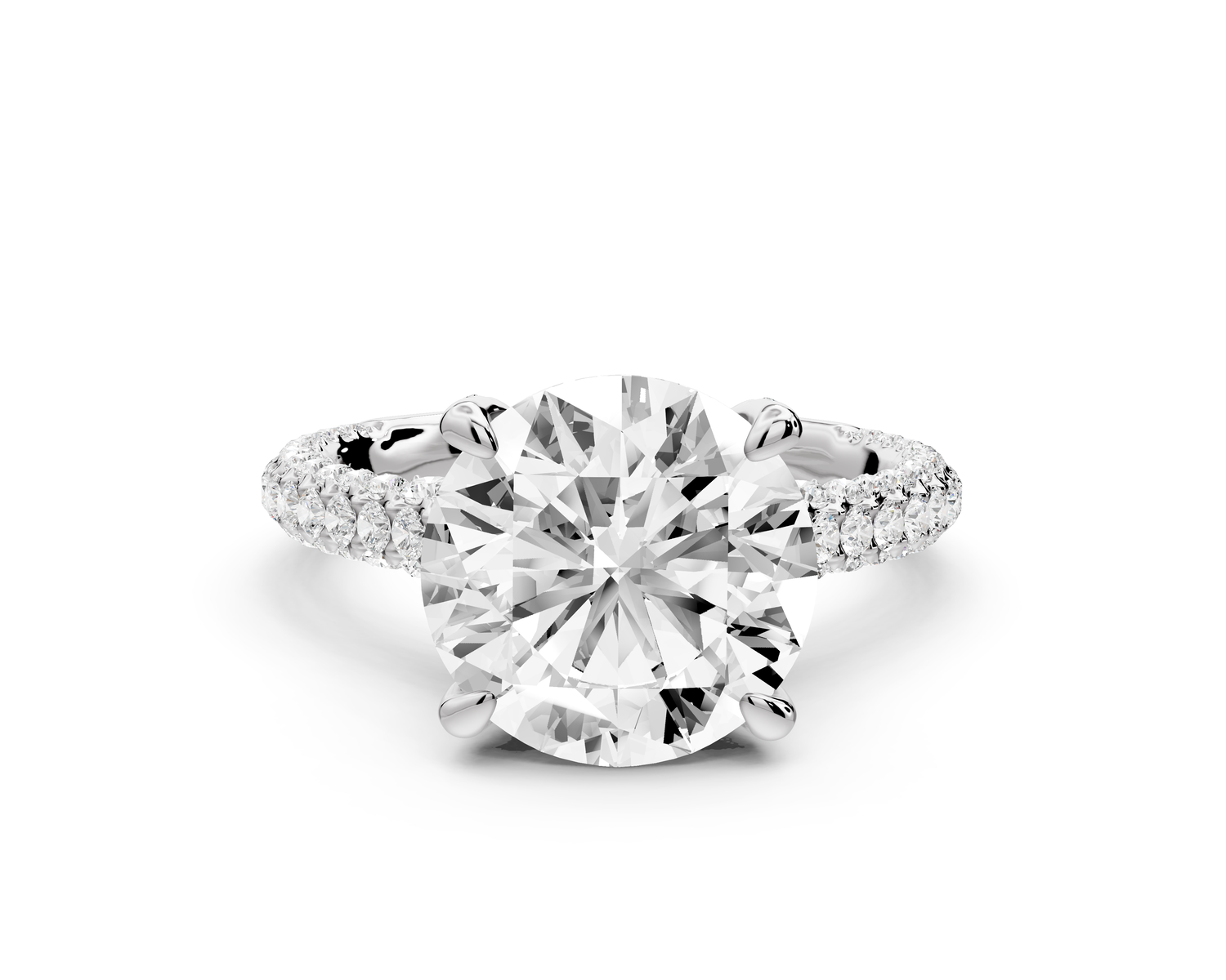 Bianca - 3ct platinum round Diamond hidden halo with a diamond crown and bridge rollover pave cathedral engagment ring