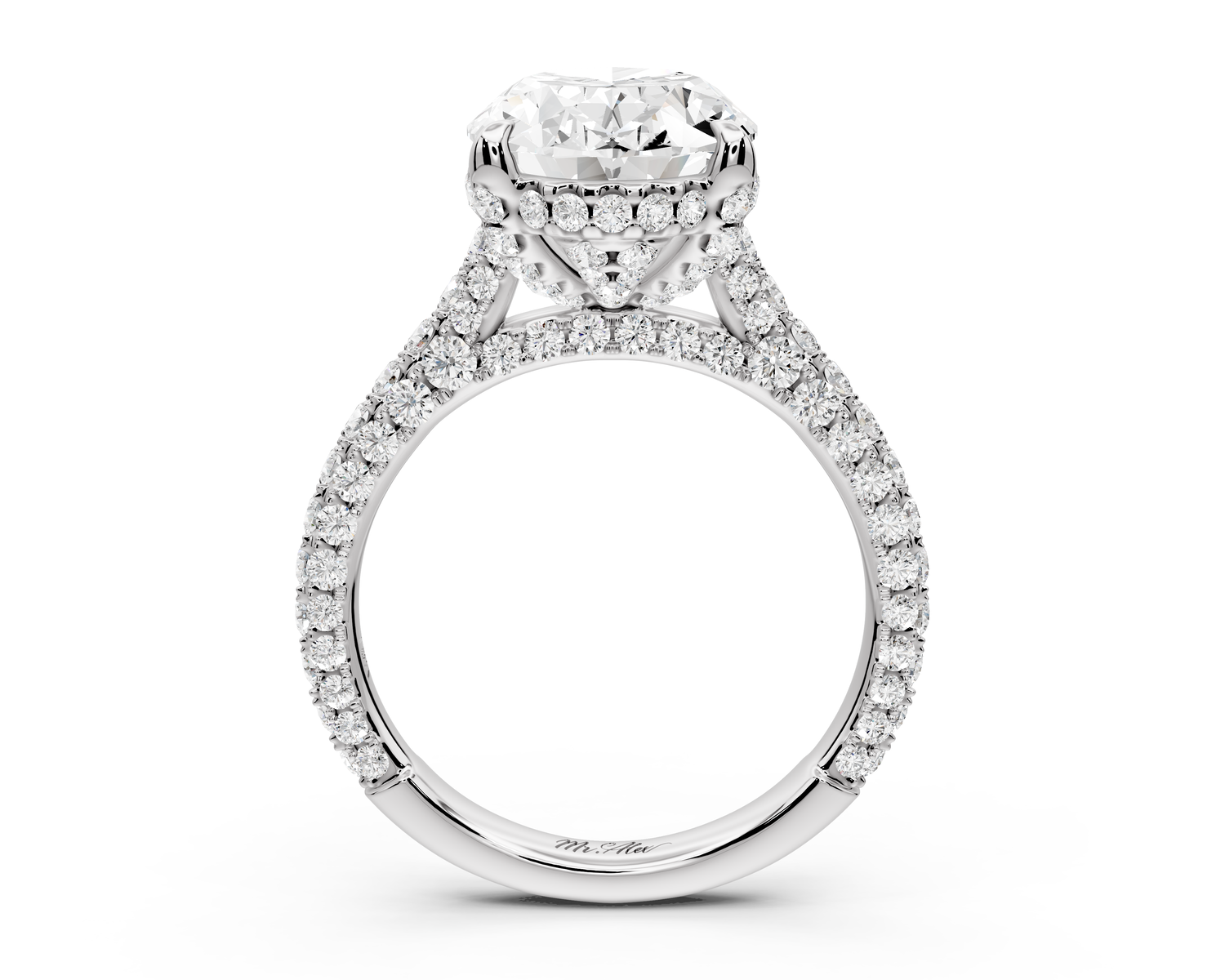 Bianca - 4ct 14k white gold oval Diamond hidden halo with a diamond crown and bridge rollover pave cathedral Engagement ring
