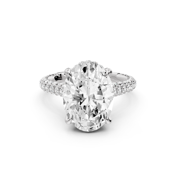 Bianca - 4ct 14k white gold oval Diamond hidden halo with a diamond crown and bridge rollover pave cathedral Engagement ring