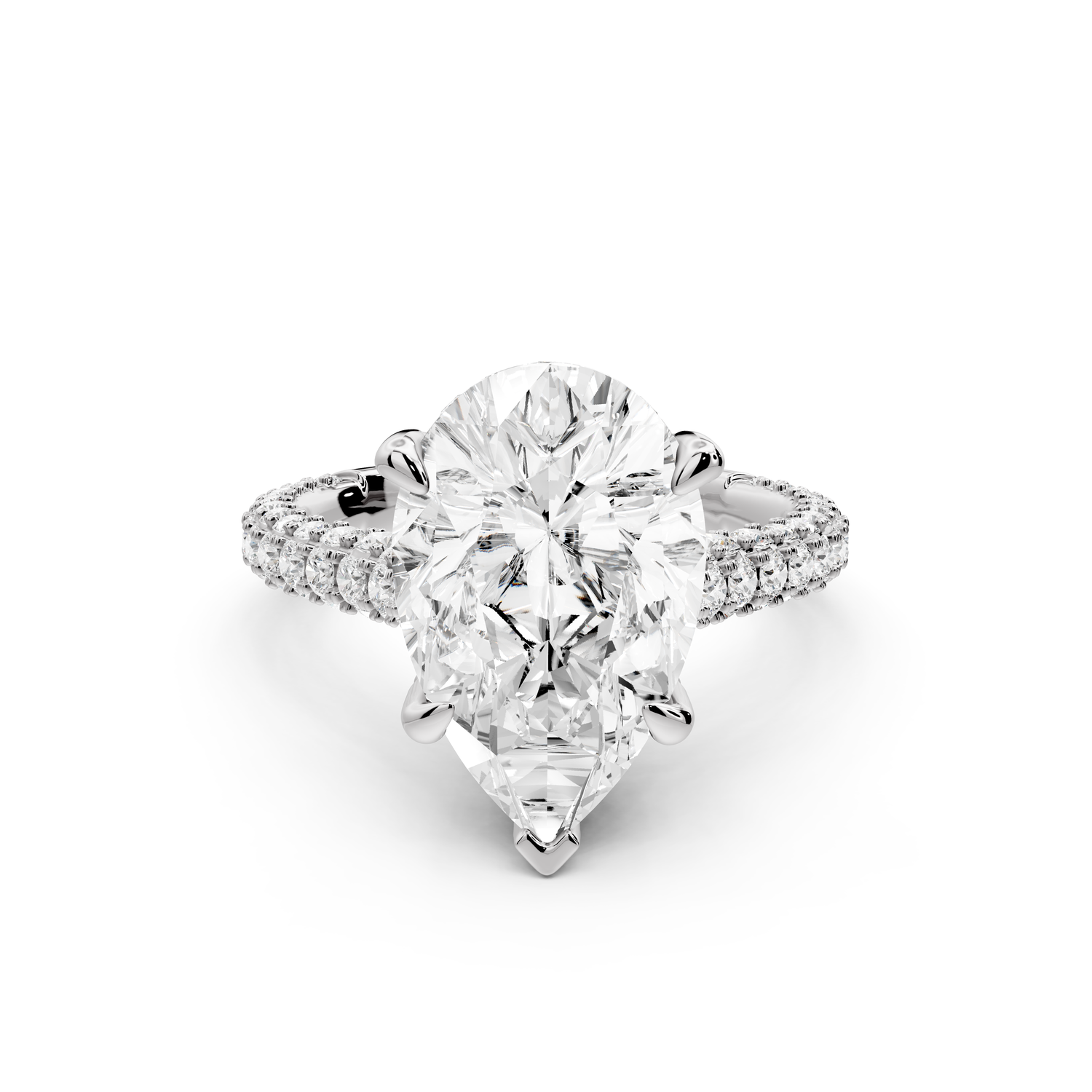 Bianca - 4ct 14k white gold pear Diamond hidden halo with a diamond crown and bridge rollover pave cathedral Engagement ring