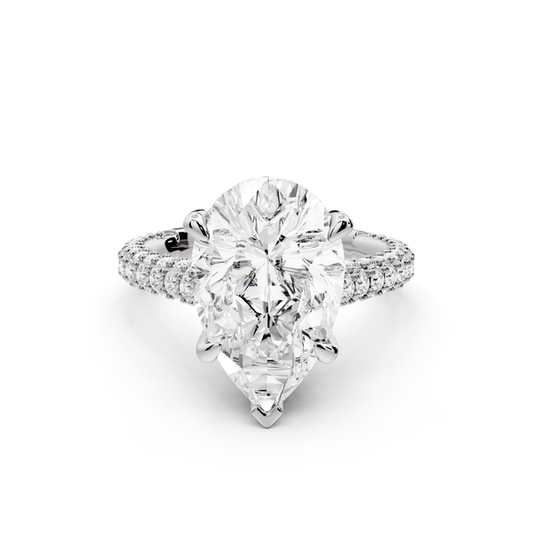 Bianca - 4ct 14k white gold pear Diamond hidden halo with a diamond crown and bridge rollover pave cathedral Engagement ring