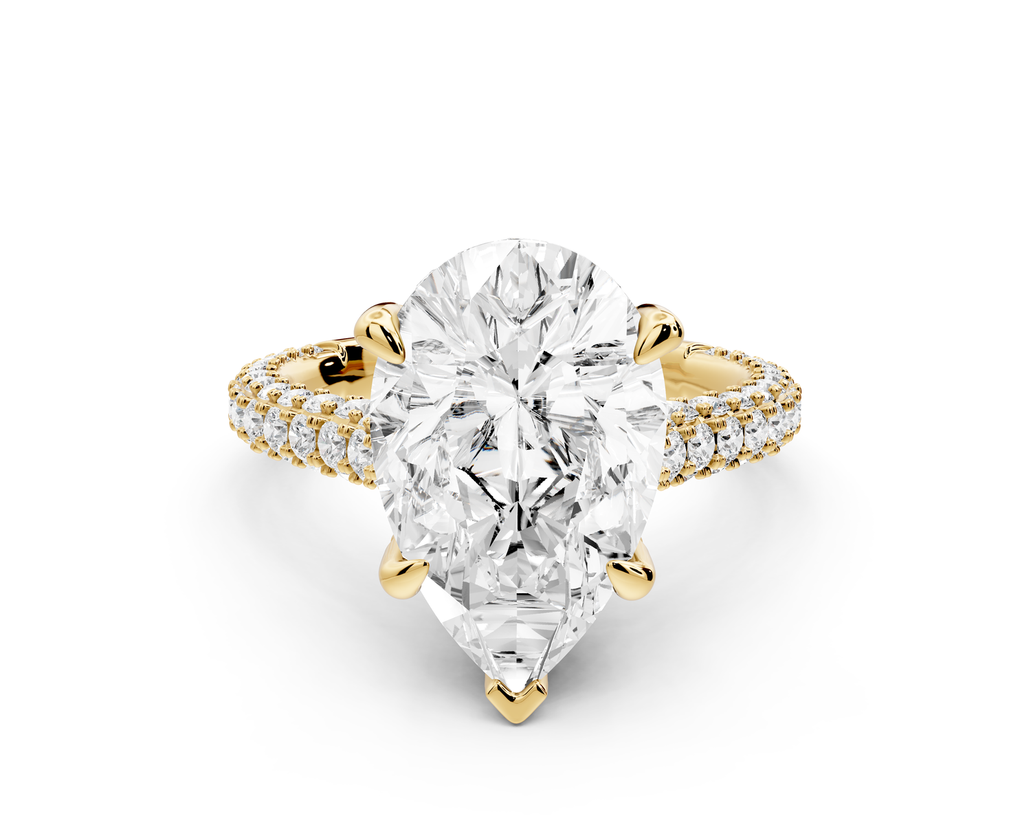Bianca - 4ct 14k yellow gold pear Diamond hidden halo with a diamond crown and bridge rollover pave cathedral Engagement ring