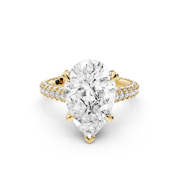 Bianca - 4ct 14k yellow gold pear Diamond hidden halo with a diamond crown and bridge rollover pave cathedral Engagement ring