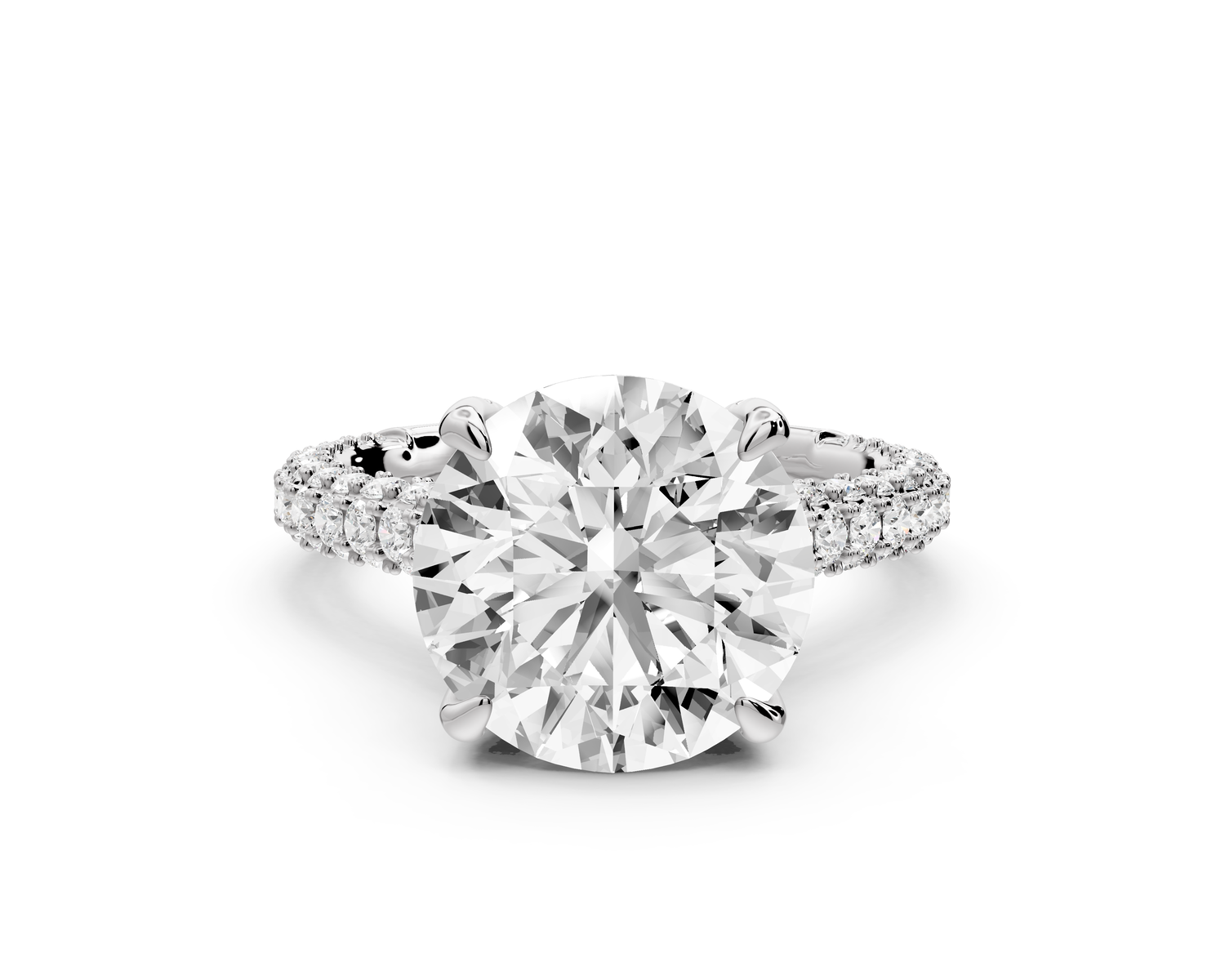 Bianca - 4ct 14k white gold round Diamond hidden halo with a diamond crown and bridge rollover pave cathedral engagment ring