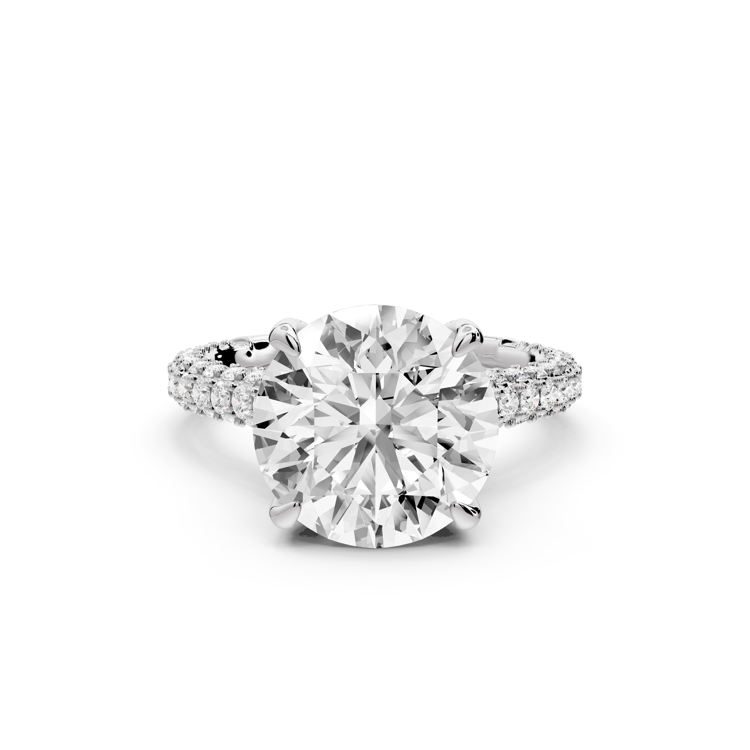 Bianca - 4ct 14k white gold round Diamond hidden halo with a diamond crown and bridge rollover pave cathedral engagment ring