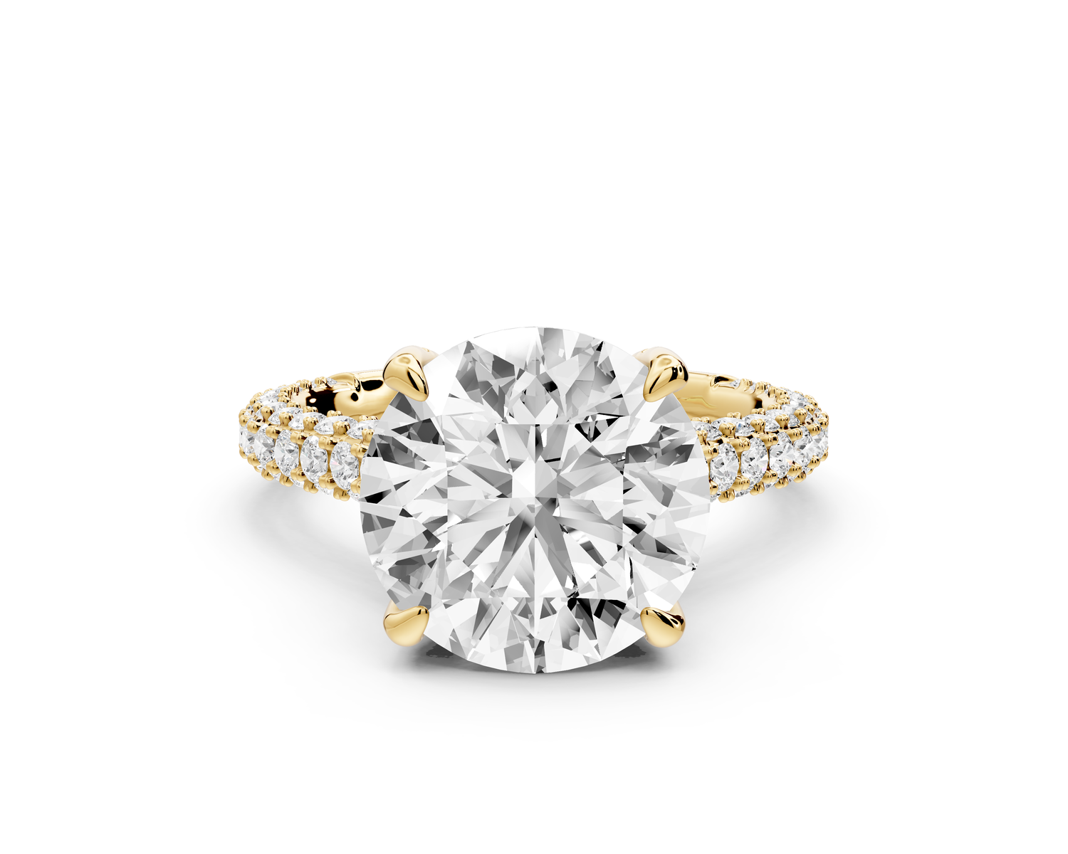 Bianca - 4ct 14k yellow gold round Diamond hidden halo with a diamond crown and bridge rollover pave cathedral engagment ring