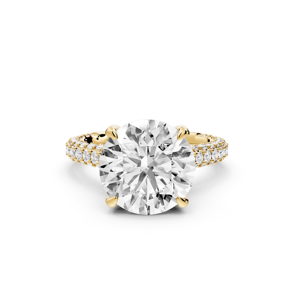 Bianca - 4ct 14k yellow gold round Diamond hidden halo with a diamond crown and bridge rollover pave cathedral engagment ring