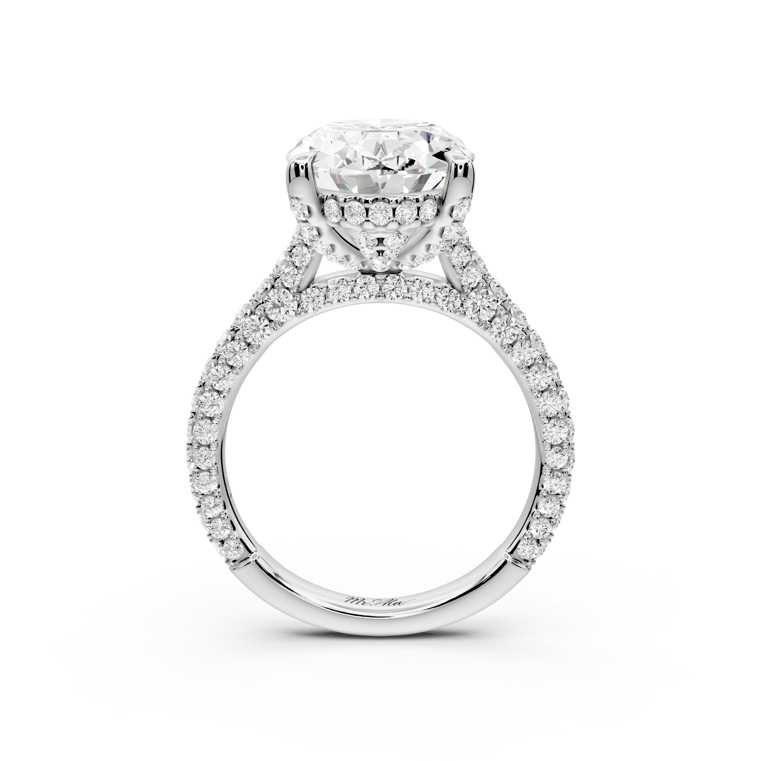 Bianca - 5ct 14k white gold oval Diamond hidden halo with a diamond crown and bridge rollover pave cathedral Engagement ring