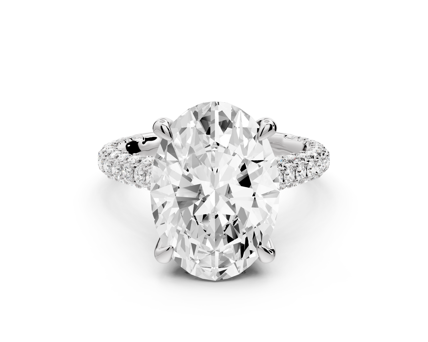 Bianca - 5ct 14k white gold oval Diamond hidden halo with a diamond crown and bridge rollover pave cathedral Engagement ring