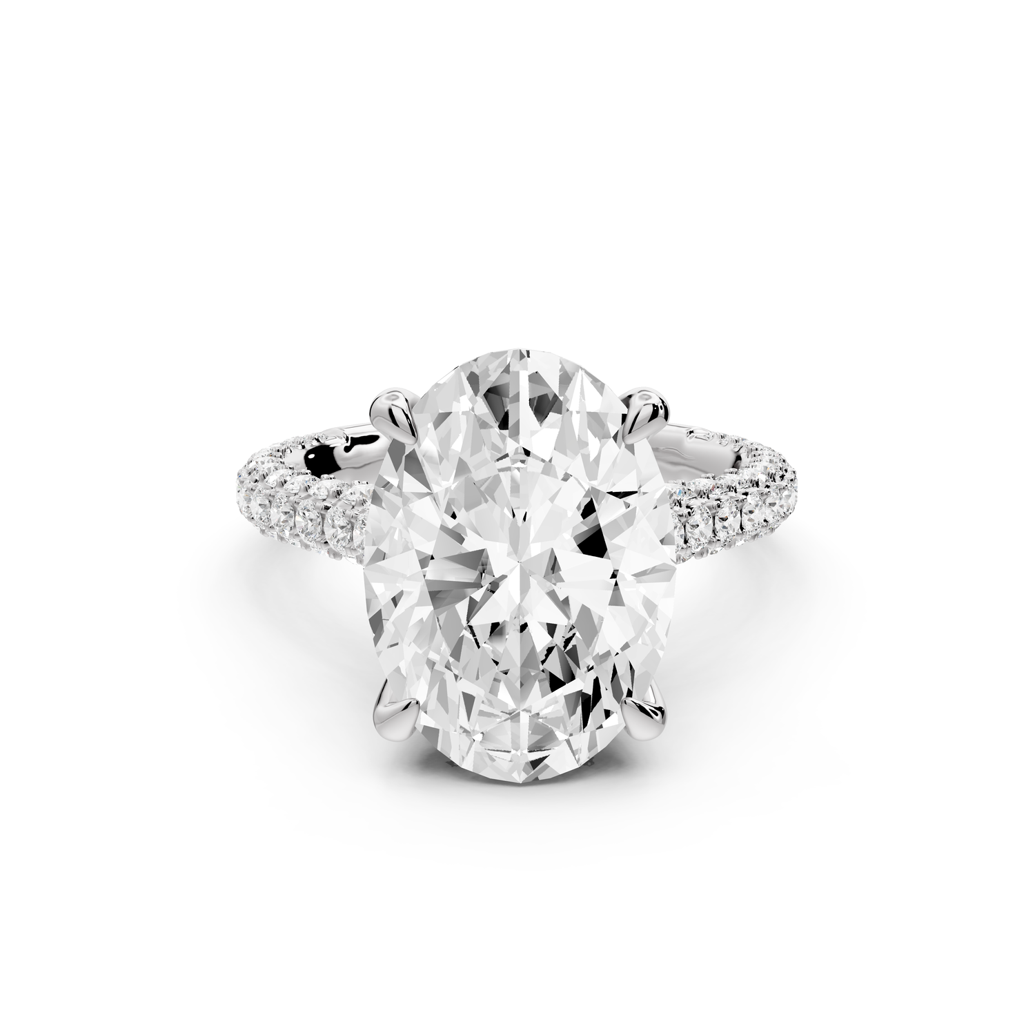 Bianca - 5ct 14k white gold oval Diamond hidden halo with a diamond crown and bridge rollover pave cathedral Engagement ring