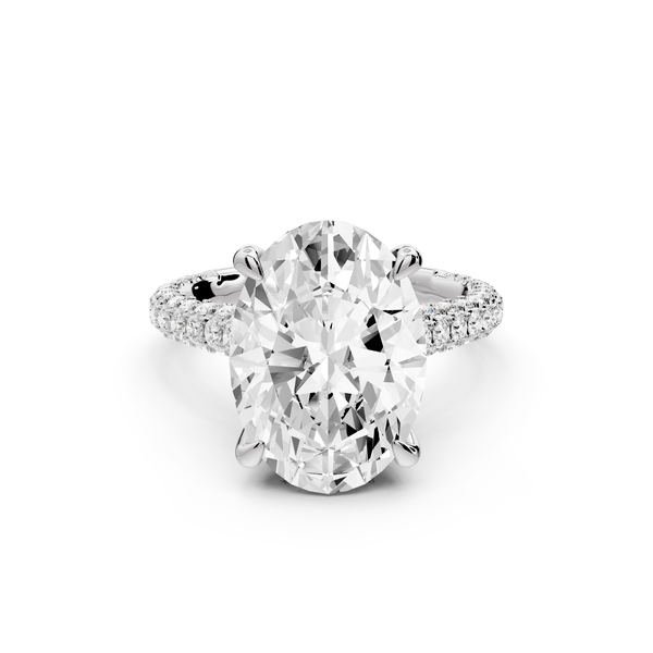 Bianca - 5ct 14k white gold oval Diamond hidden halo with a diamond crown and bridge rollover pave cathedral Engagement ring