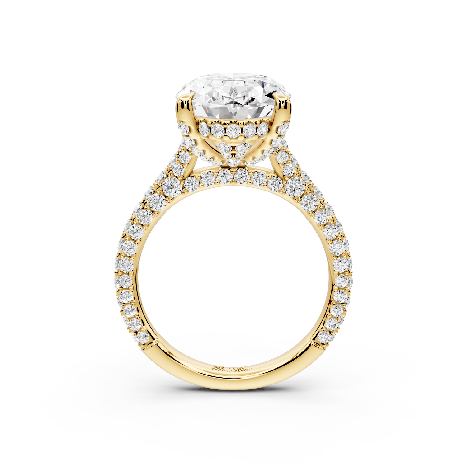 Bianca - 5ct 14k yellow gold oval Diamond hidden halo with a diamond crown and bridge rollover pave cathedral Engagement ring