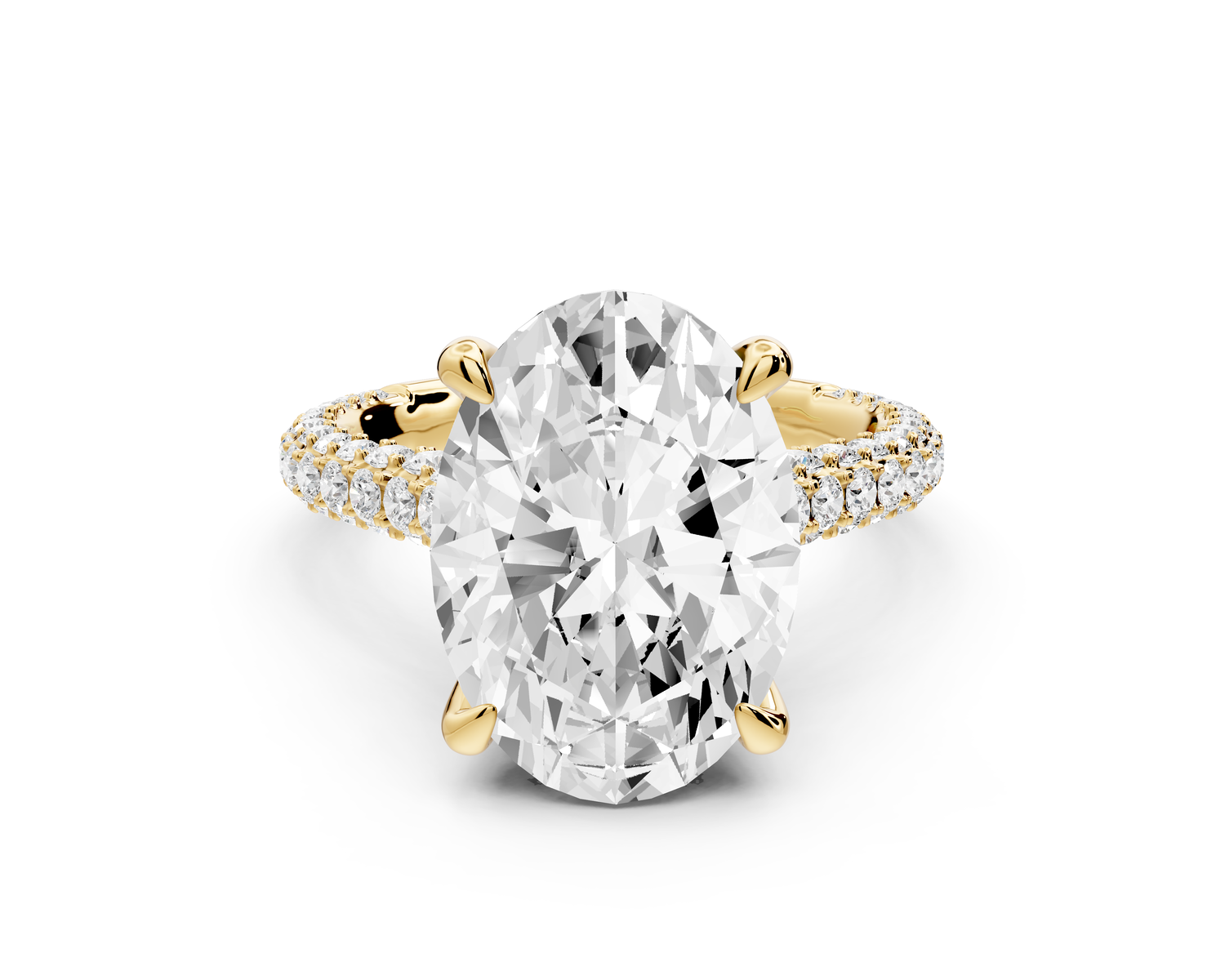 Bianca - 5ct 14k yellow gold oval Diamond hidden halo with a diamond crown and bridge rollover pave cathedral Engagement ring