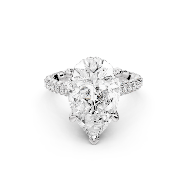 Bianca - 5ct 14k white gold pear Diamond hidden halo with a diamond crown and bridge rollover pave cathedral Engagement ring