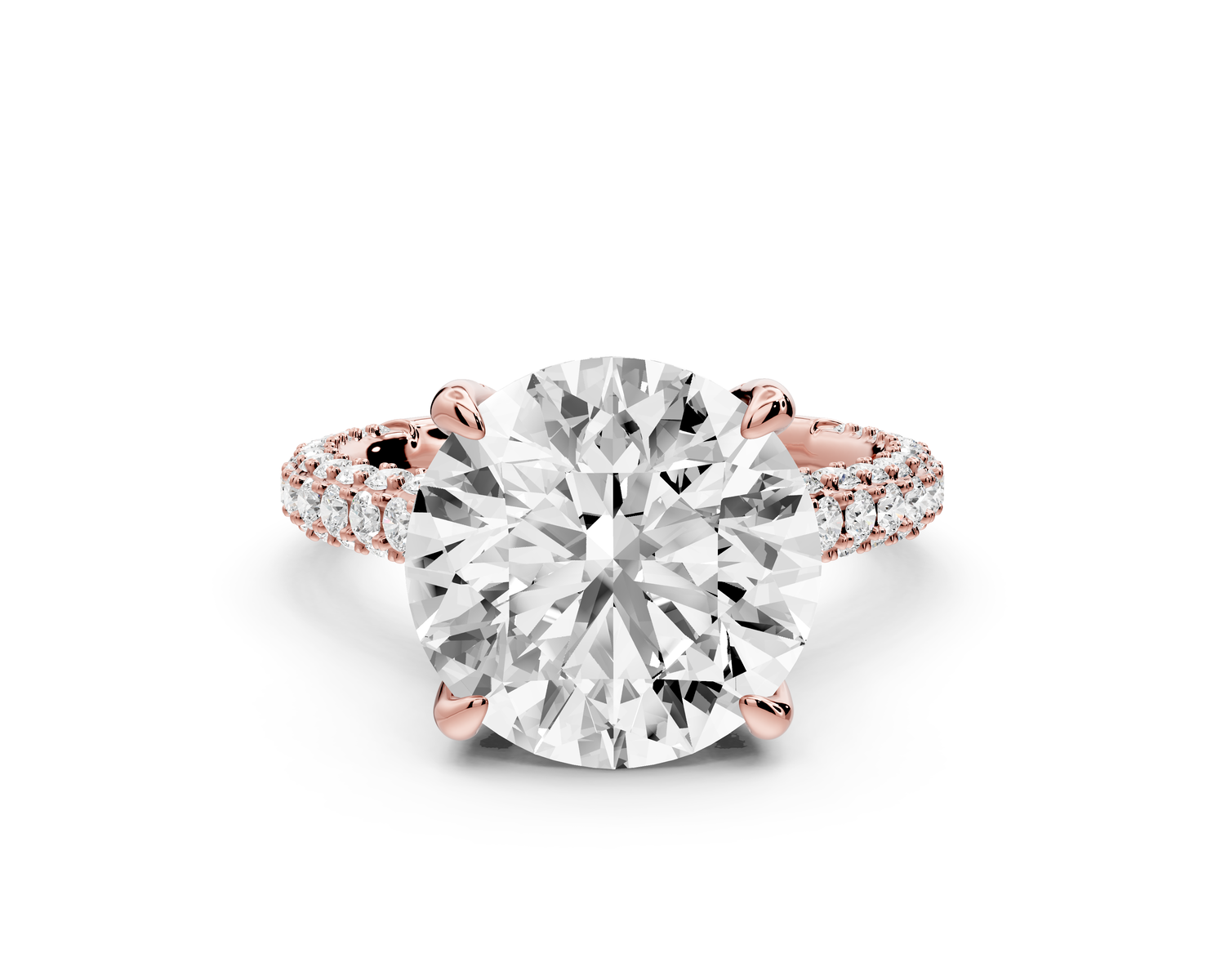 Bianca - 5ct 14k rose gold round Diamond hidden halo with a diamond crown and bridge rollover pave cathedral engagment ring