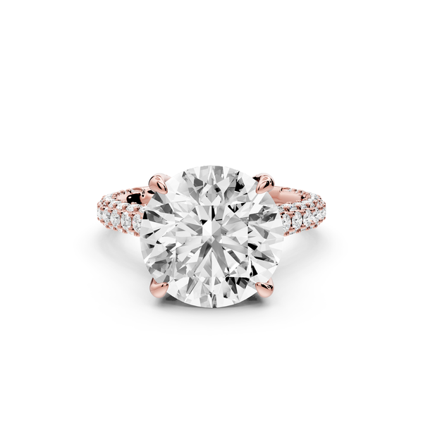 Bianca - 5ct 14k rose gold round Diamond hidden halo with a diamond crown and bridge rollover pave cathedral engagment ring