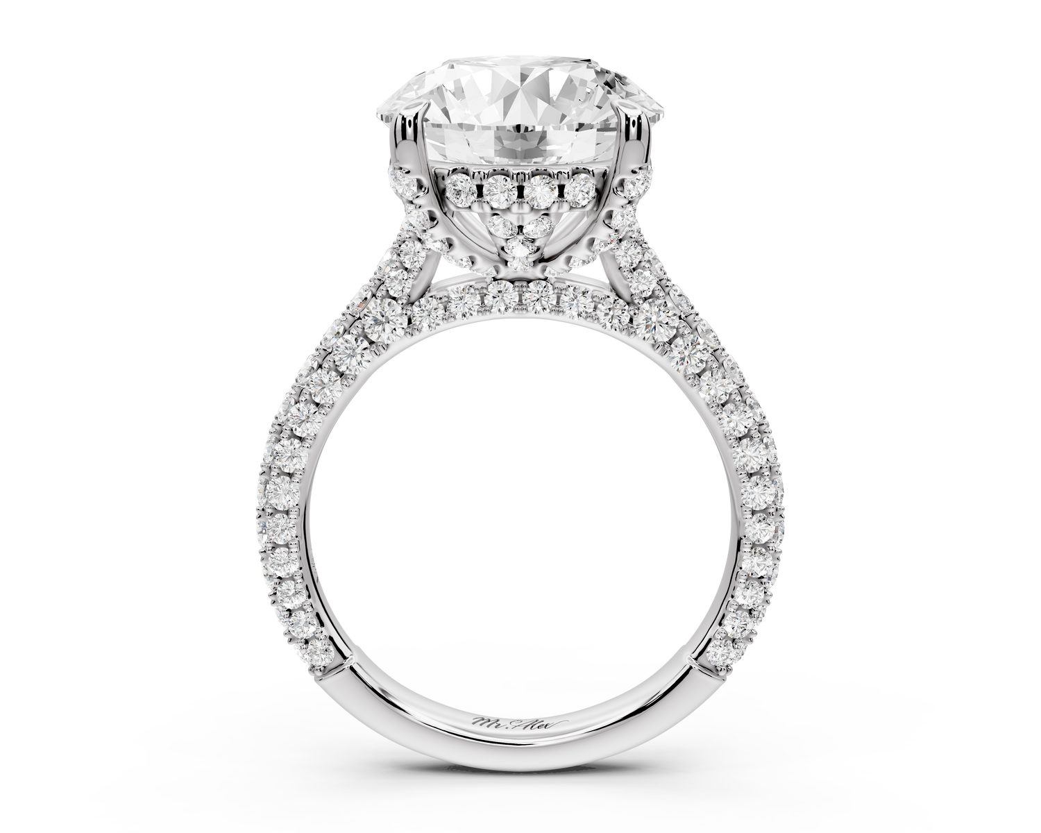 Bianca - 5ct platinum round Diamond hidden halo with a diamond crown and bridge rollover pave cathedral engagment ring