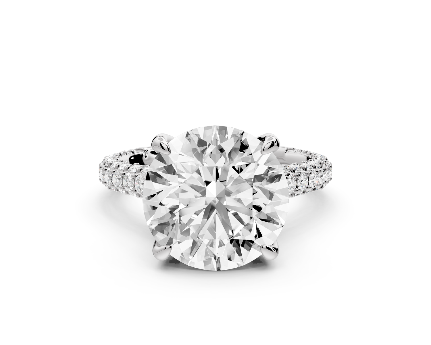 Bianca - 5ct 14k white gold round Diamond hidden halo with a diamond crown and bridge rollover pave cathedral engagment ring