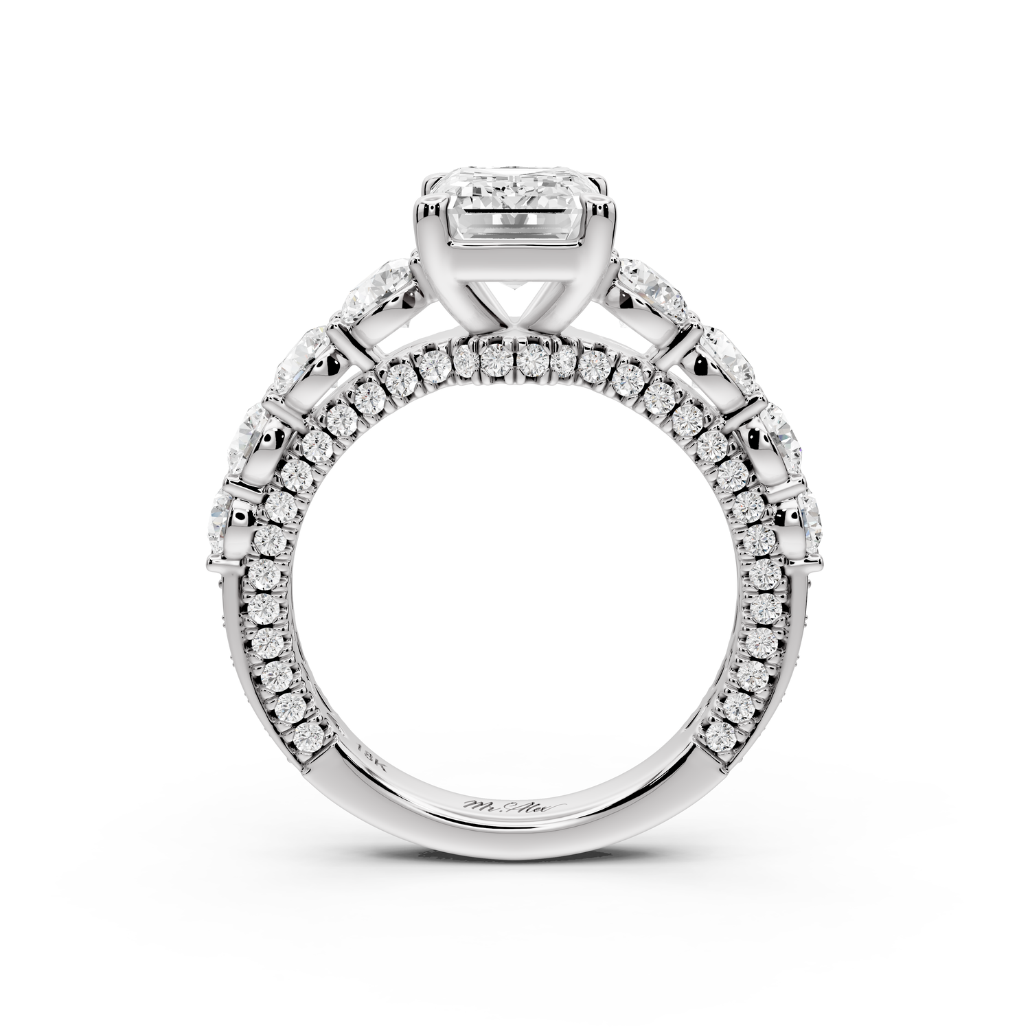 Rocio - 2ct platinum Emerald Hidden Halo Engagement Ring with Graduated Side Stones and Double Pavé Band