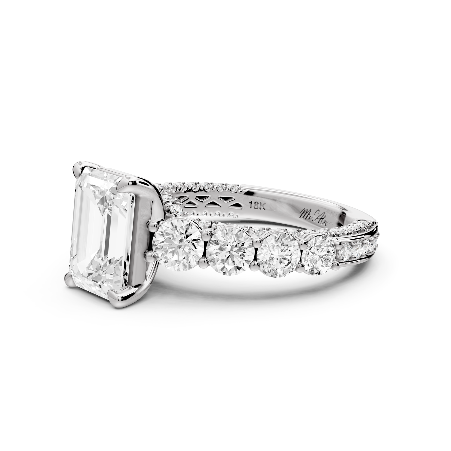 Rocio - 2ct platinum Emerald Hidden Halo Engagement Ring with Graduated Side Stones and Double Pavé Band