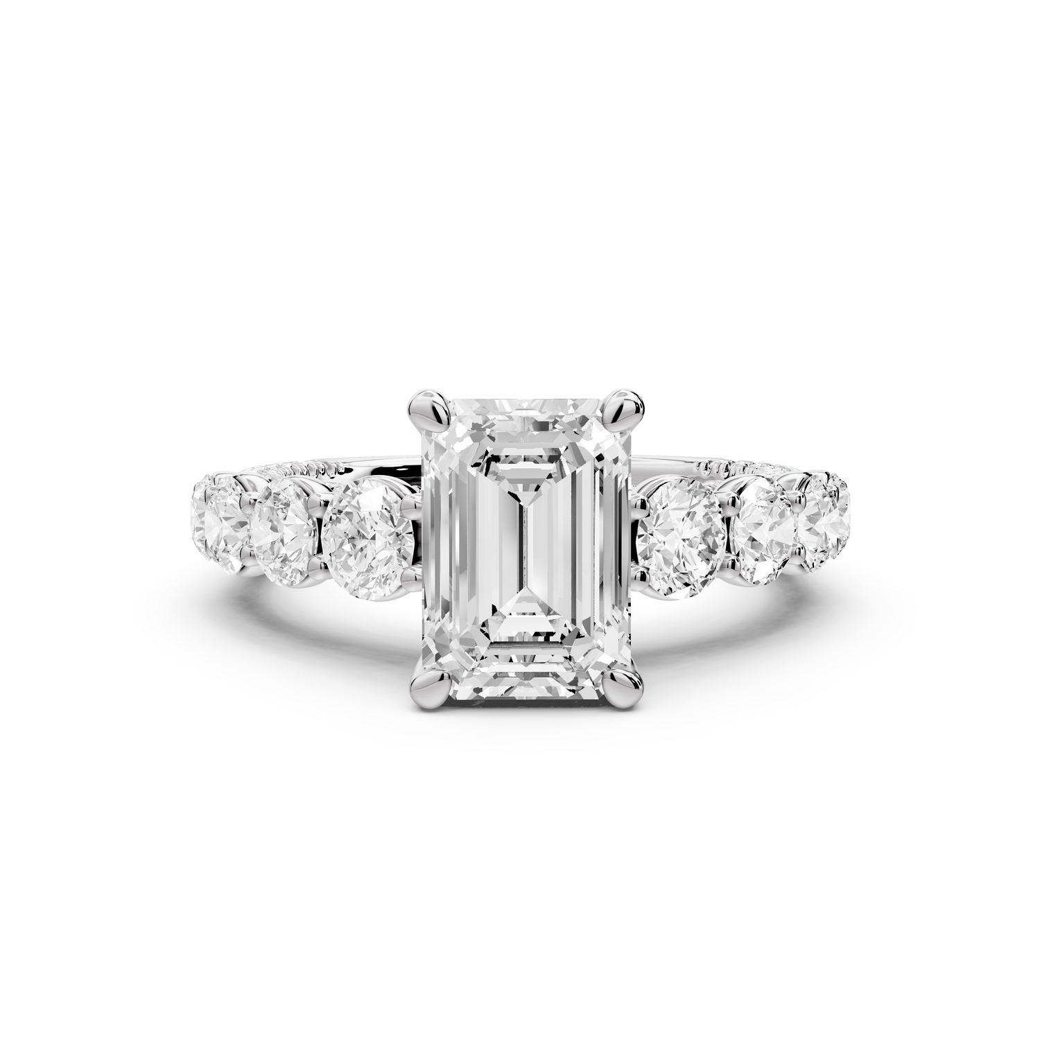 Rocio - 2ct platinum Emerald Hidden Halo Engagement Ring with Graduated Side Stones and Double Pavé Band